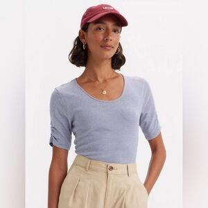 Levi’s infinity short sleeve ballet top • size XS coastal blue stripe tee ruched